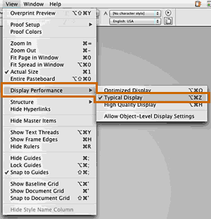 InDesign Display Prefs Menu