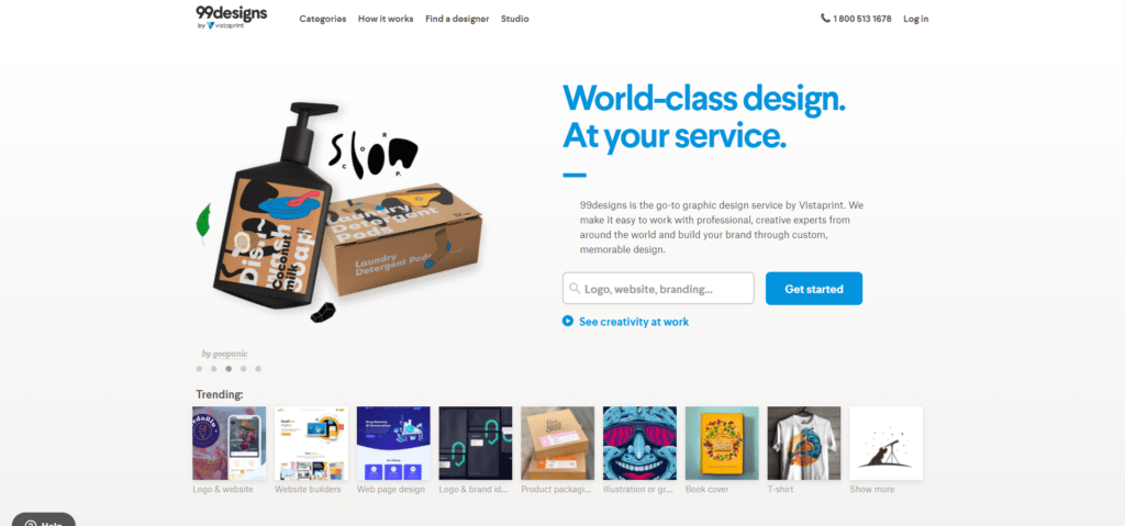 The screenshot of 99 design website for finding design work 