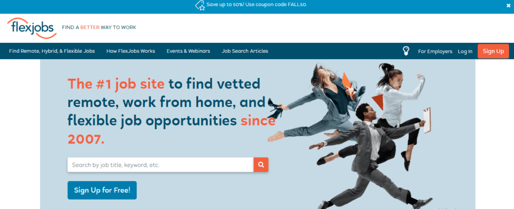 The screenshot of Flexjobs website for finding design work 