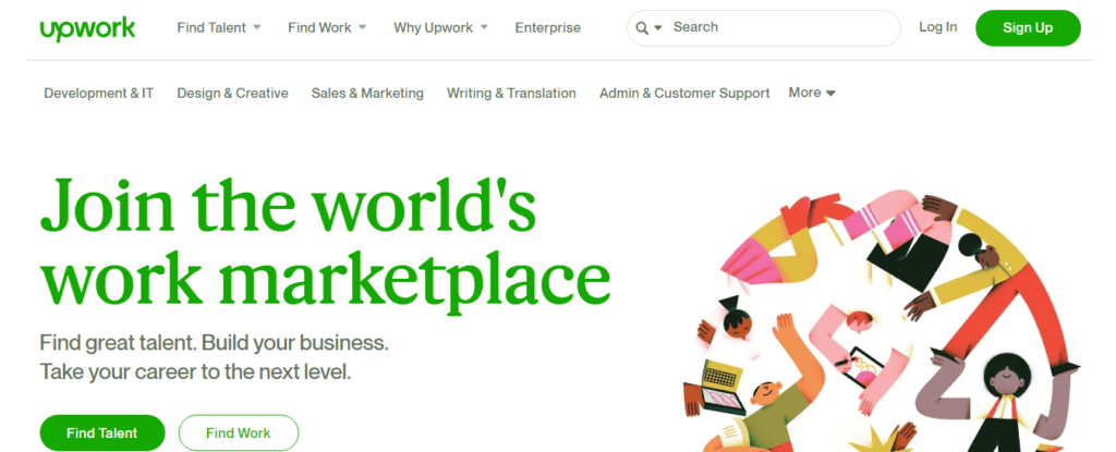 The screenshot of Upwork website for finding design work 