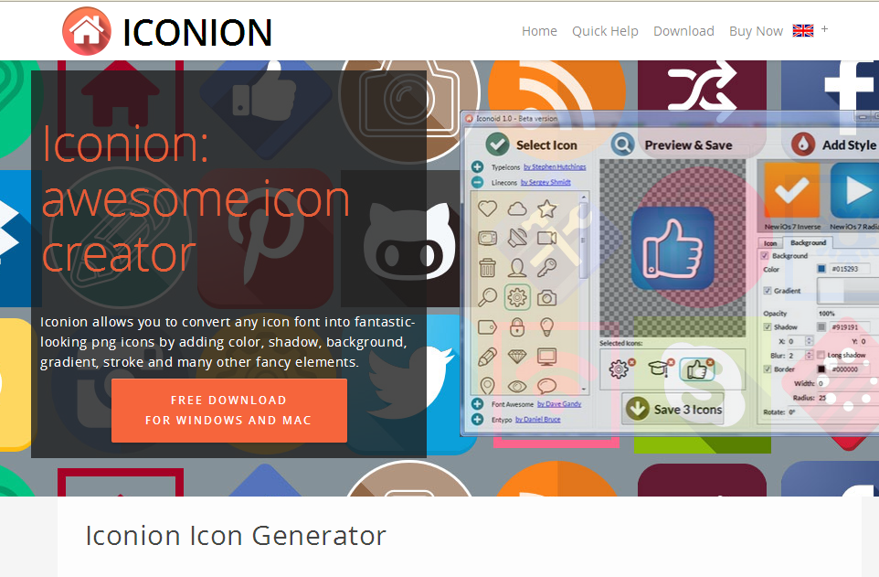 Screenshot of Iconion icon generator website