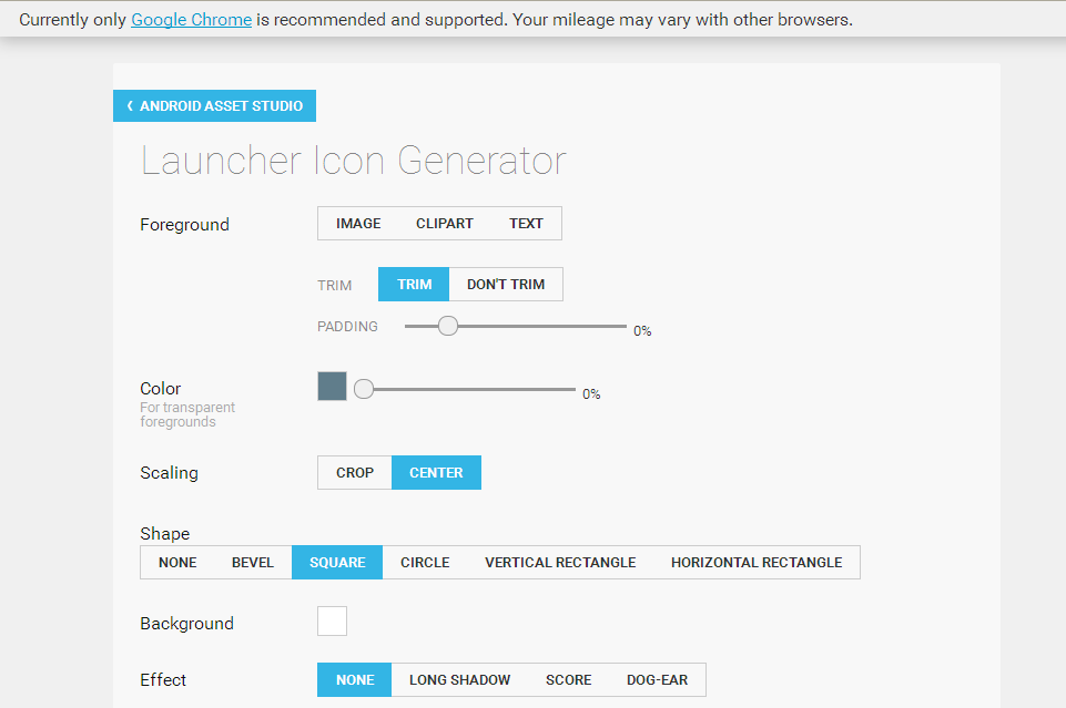 Screenshot of Launcher icon generator