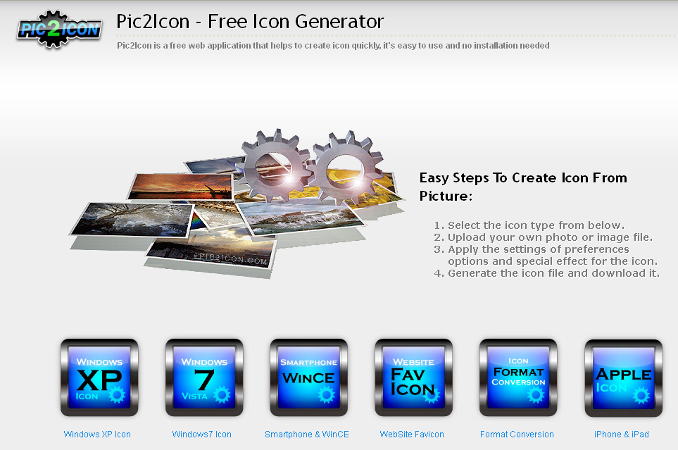 Screenshot of pic2icon website